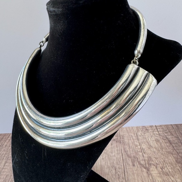 Designer Signed M. Vismonski 925 Sterling Silver Layered Choker Necklace - Picture 2 of 7